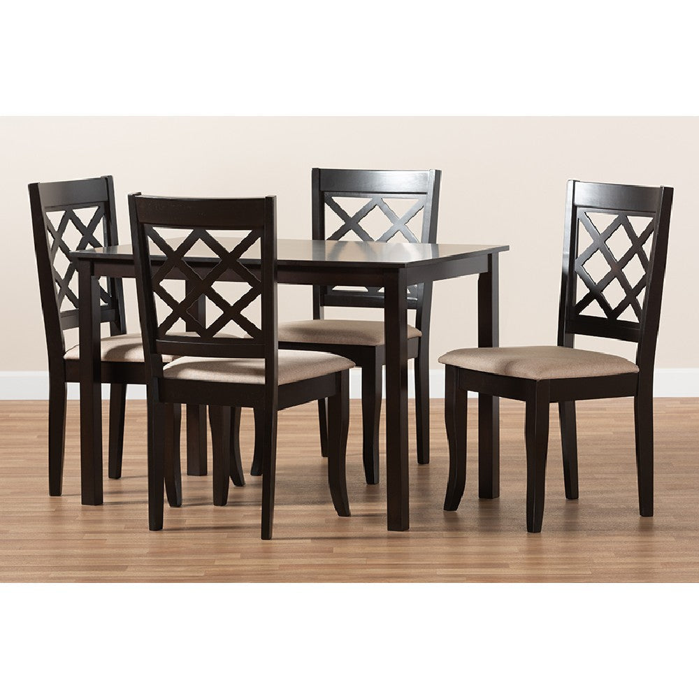 Baxton Studio Verner Modern and Contemporary Sand Fabric Upholstered Espresso Brown Finished 5-Piece Wood Dining Set