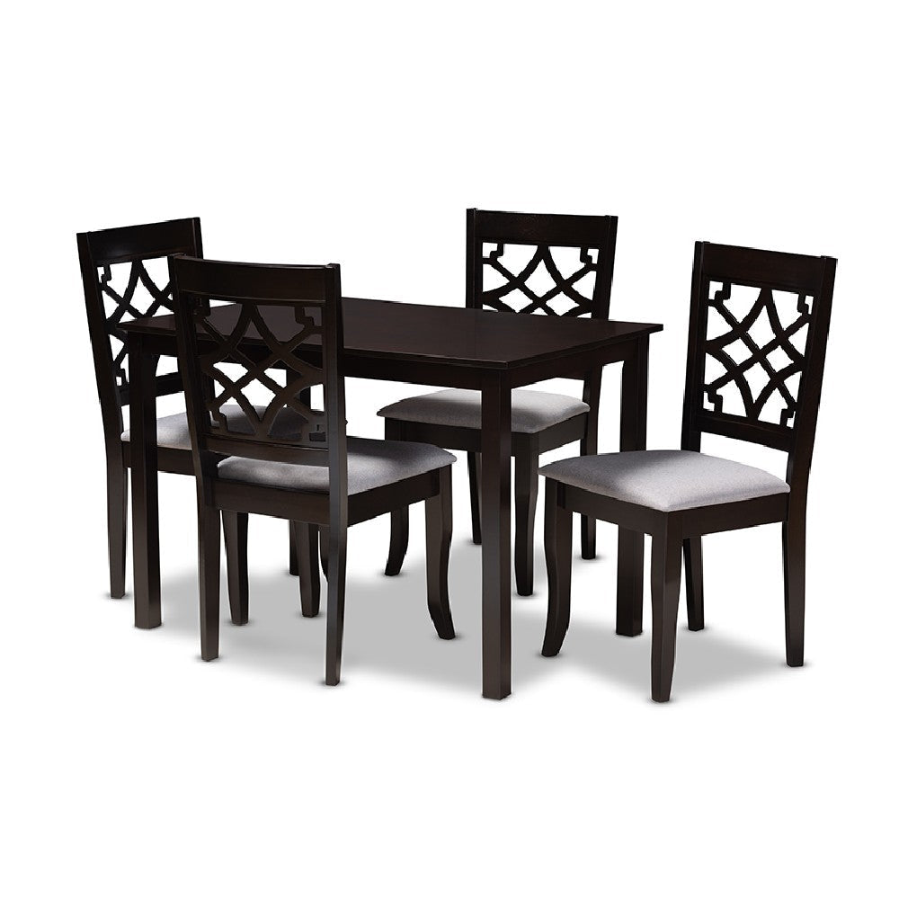 Baxton Studio Mael Modern and Contemporary Grey Fabric Upholstered Espresso Brown Finished 5-Piece Wood Dining Set