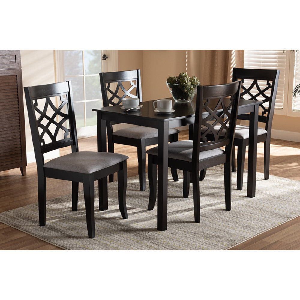 Baxton Studio Mael Modern and Contemporary Grey Fabric Upholstered Espresso Brown Finished 5-Piece Wood Dining Set