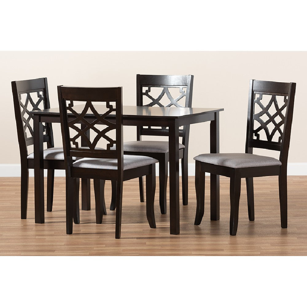 Baxton Studio Mael Modern and Contemporary Grey Fabric Upholstered Espresso Brown Finished 5-Piece Wood Dining Set