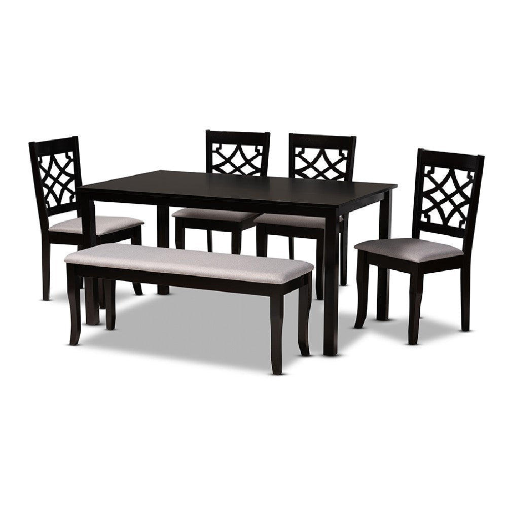 Baxton Studio Dori Modern and Contemporary Grey Fabric Upholstered and Dark Brown Finished Wood 6-Piece Dining Set