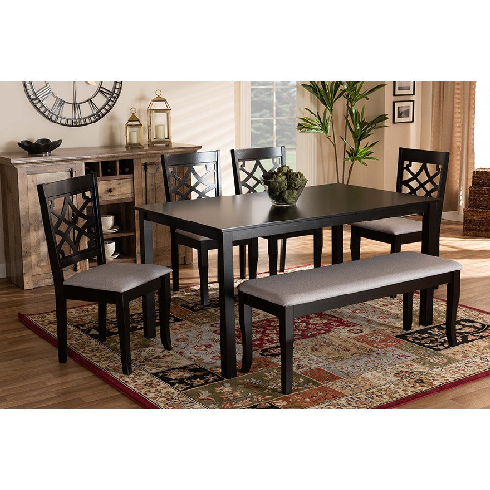 Baxton Studio Dori Modern and Contemporary Grey Fabric Upholstered and Dark Brown Finished Wood 6-Piece Dining Set