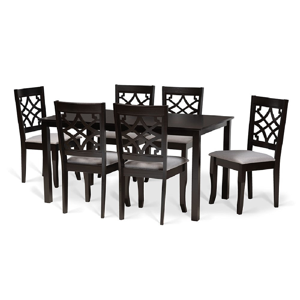 Baxton Studio Mael Modern and Contemporary Grey Fabric Upholstered and Dark Brown Finished Wood 7-Piece Dining Set