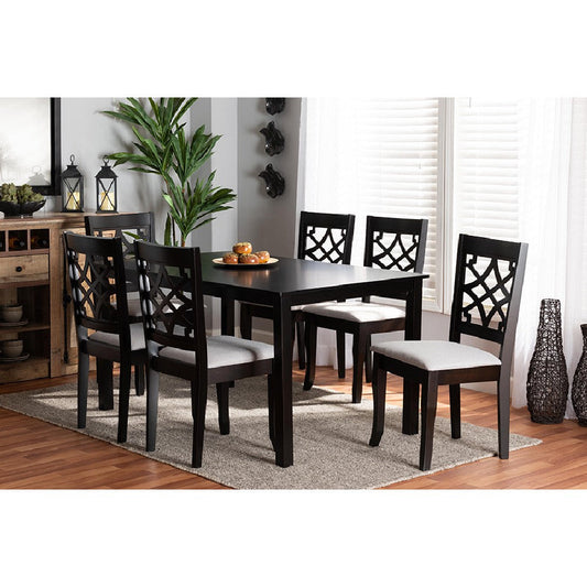 Baxton Studio Mael Modern and Contemporary Grey Fabric Upholstered and Dark Brown Finished Wood 7-Piece Dining Set