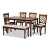 Baxton Studio Dori Modern and Contemporary Grey Fabric Upholstered and Walnut Brown Finished Wood 6-Piece Dining Set