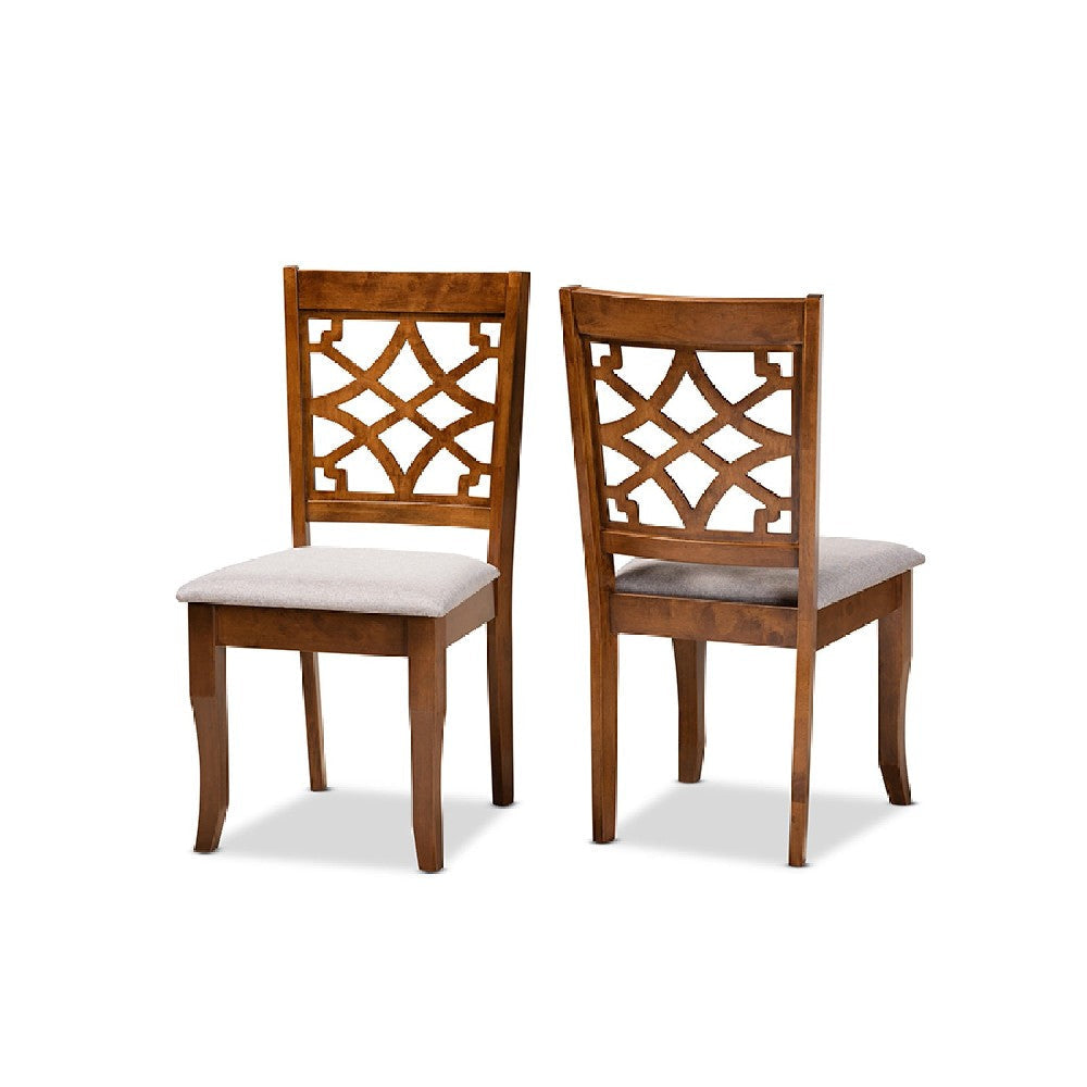Baxton Studio Mael Modern and Contemporary Grey Fabric Upholstered and Walnut Brown Finished Wood 2-Piece Dining Chair Set