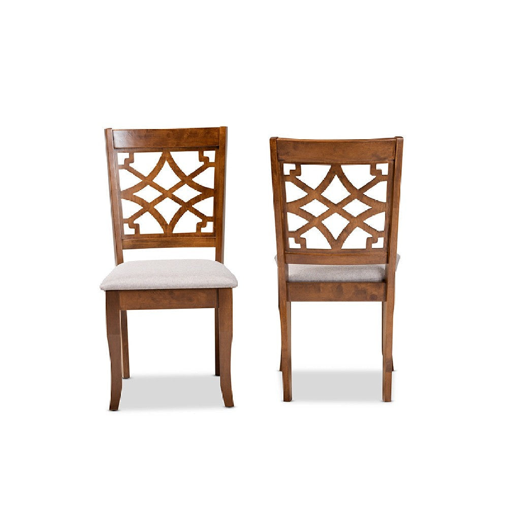 Baxton Studio Mael Modern and Contemporary Grey Fabric Upholstered and Walnut Brown Finished Wood 2-Piece Dining Chair Set