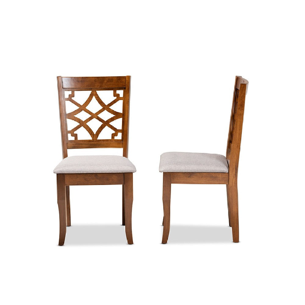 Baxton Studio Mael Modern and Contemporary Grey Fabric Upholstered and Walnut Brown Finished Wood 2-Piece Dining Chair Set