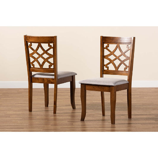 Baxton Studio Mael Modern and Contemporary Grey Fabric Upholstered and Walnut Brown Finished Wood 2-Piece Dining Chair Set