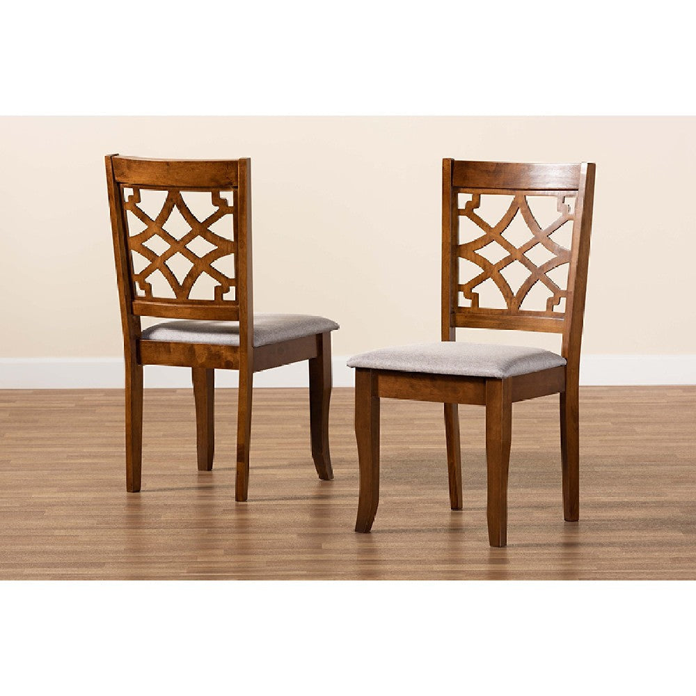 Baxton Studio Mael Modern and Contemporary Grey Fabric Upholstered and Walnut Brown Finished Wood 2-Piece Dining Chair Set