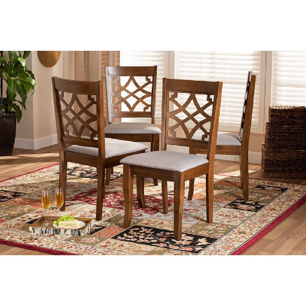 Baxton Studio Mael Modern and Contemporary Grey Fabric Upholstered Walnut Brown Finished Wood 4-Piece Dining Chair Set