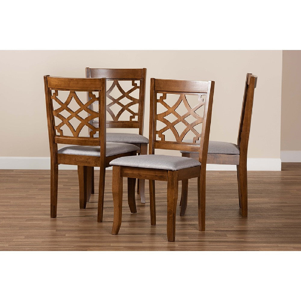Baxton Studio Mael Modern and Contemporary Grey Fabric Upholstered Walnut Brown Finished Wood 4-Piece Dining Chair Set