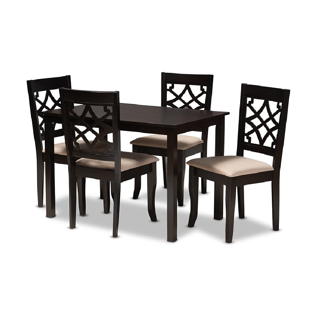 Baxton Studio Mael Modern and Contemporary Sand Fabric Upholstered Espresso Brown Finished 5-Piece Wood Dining Set