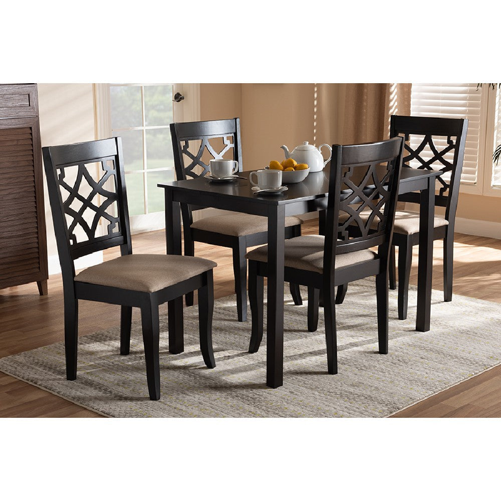 Baxton Studio Mael Modern and Contemporary Sand Fabric Upholstered Espresso Brown Finished 5-Piece Wood Dining Set