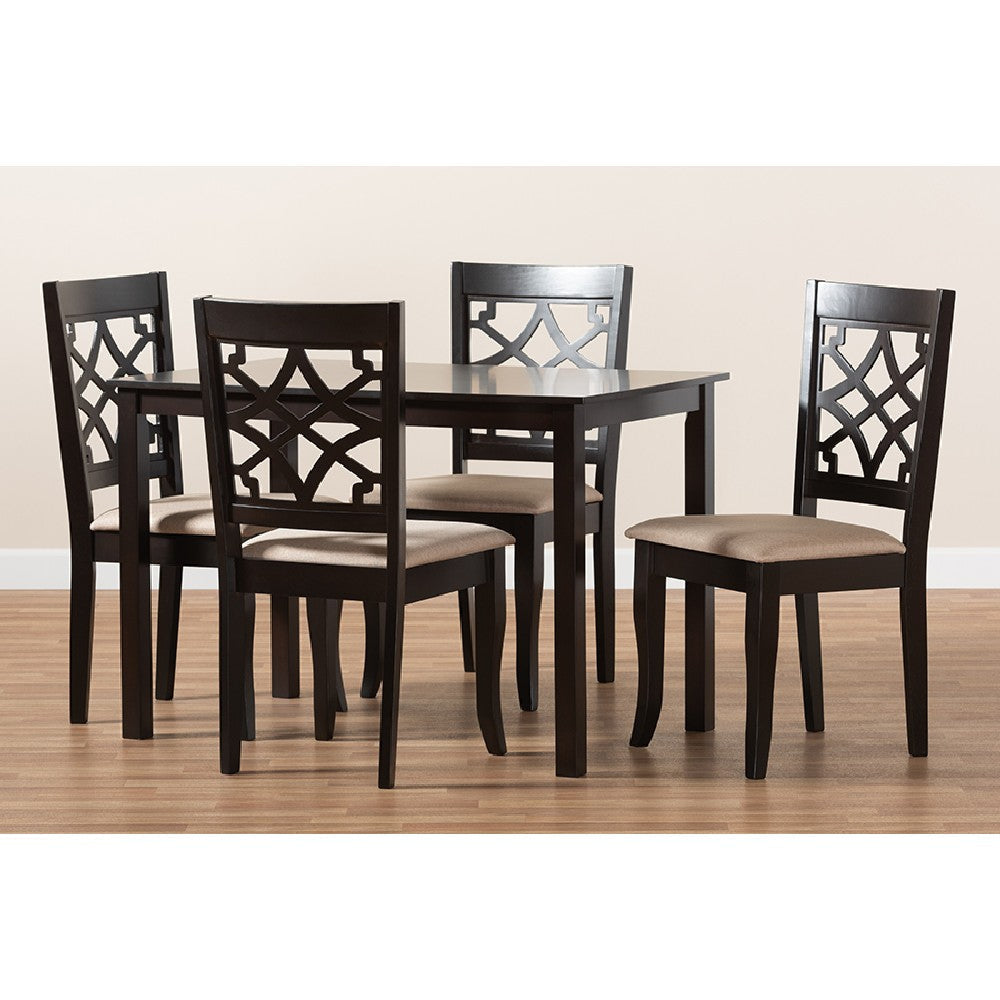 Baxton Studio Mael Modern and Contemporary Sand Fabric Upholstered Espresso Brown Finished 5-Piece Wood Dining Set