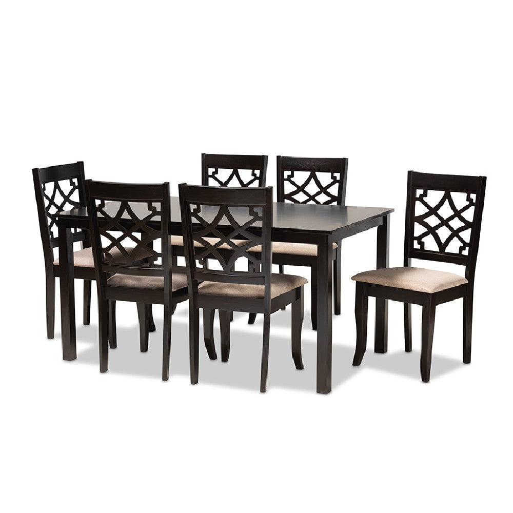 Baxton Studio Mael Modern and Contemporary Sand Fabric Upholstered and Espresso Brown Finished Wood 7-Piece Dining Set