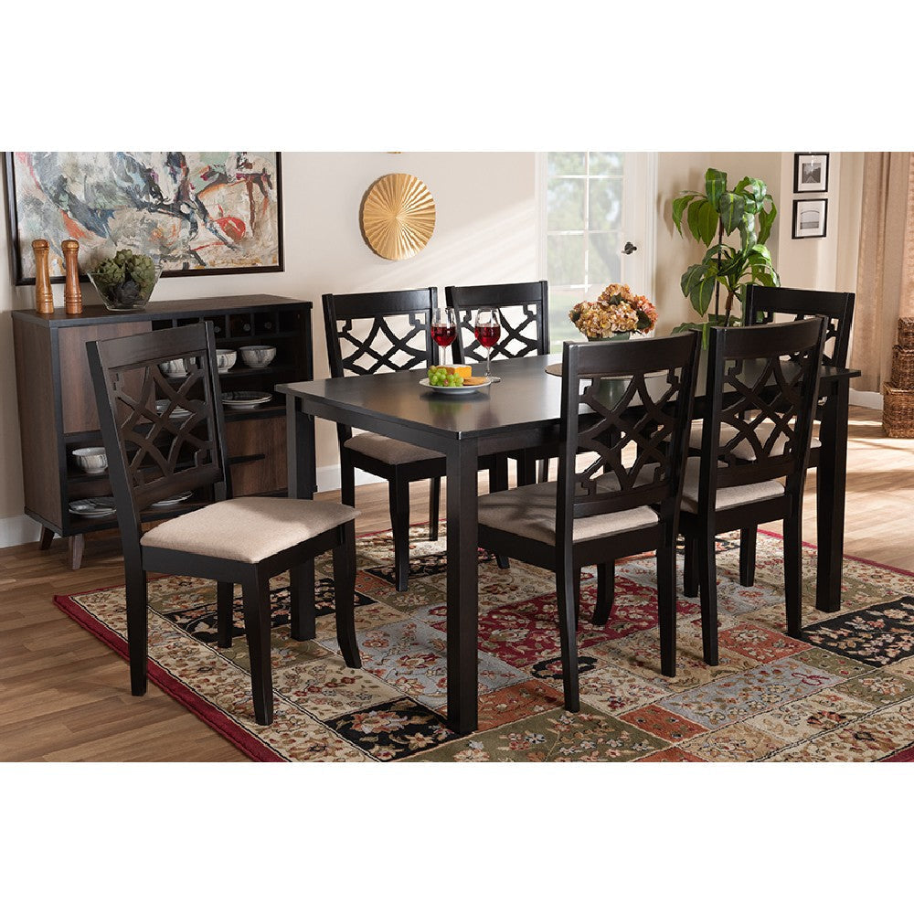 Baxton Studio Mael Modern and Contemporary Sand Fabric Upholstered and Espresso Brown Finished Wood 7-Piece Dining Set