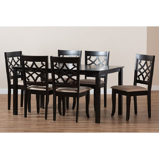 Baxton Studio Mael Modern and Contemporary Sand Fabric Upholstered and Espresso Brown Finished Wood 7-Piece Dining Set