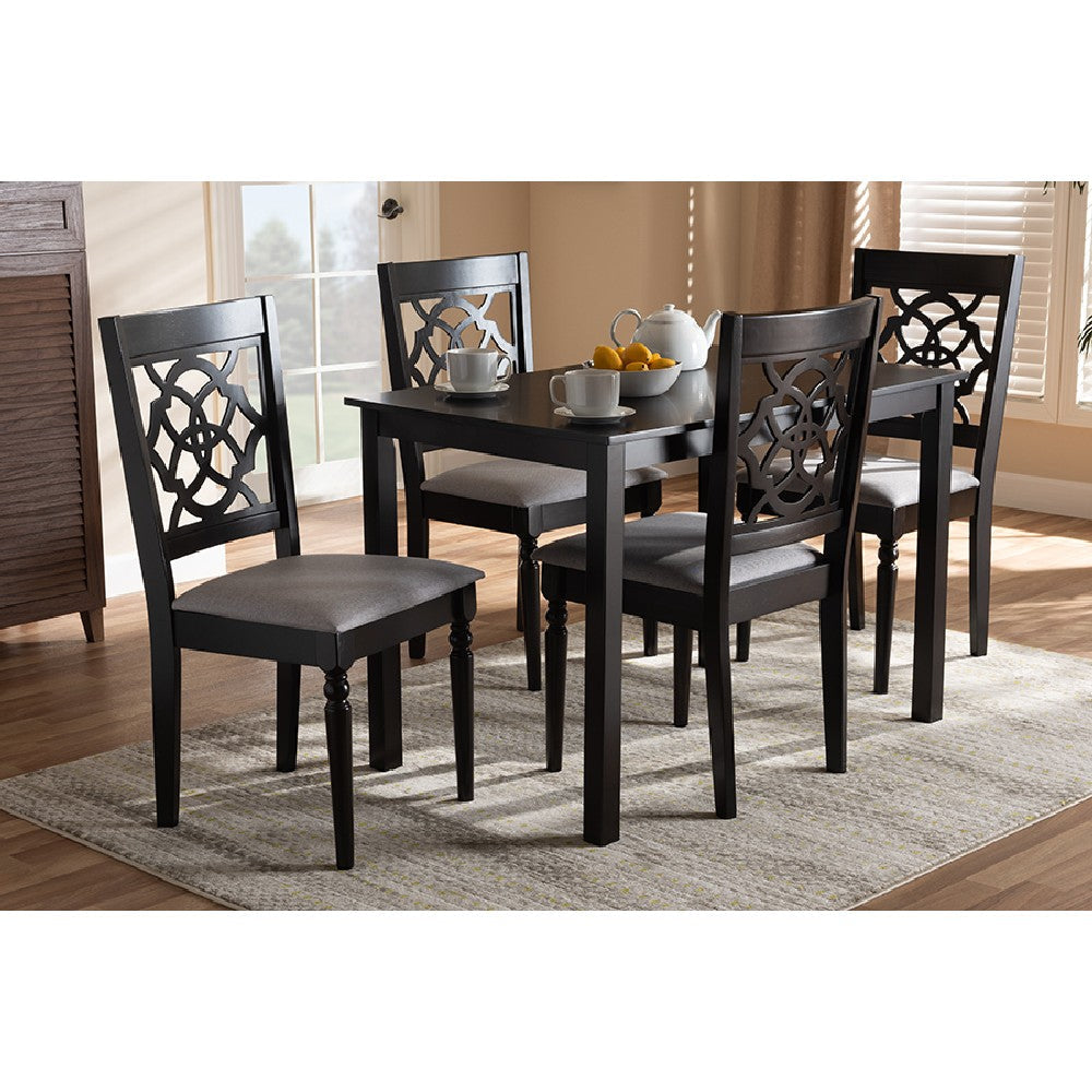 Baxton Studio Renaud Modern and Contemporary Grey Fabric Upholstered Espresso Brown Finished 5-Piece Wood Dining Set