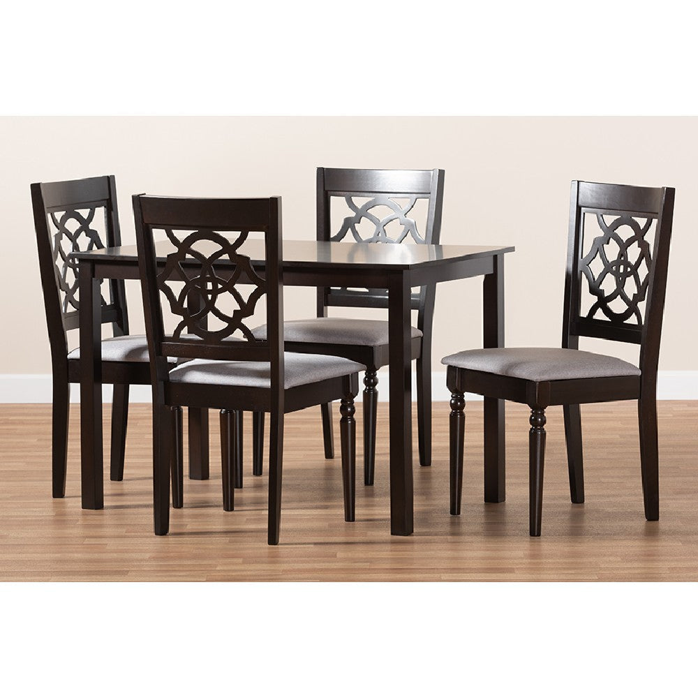 Baxton Studio Renaud Modern and Contemporary Grey Fabric Upholstered Espresso Brown Finished 5-Piece Wood Dining Set
