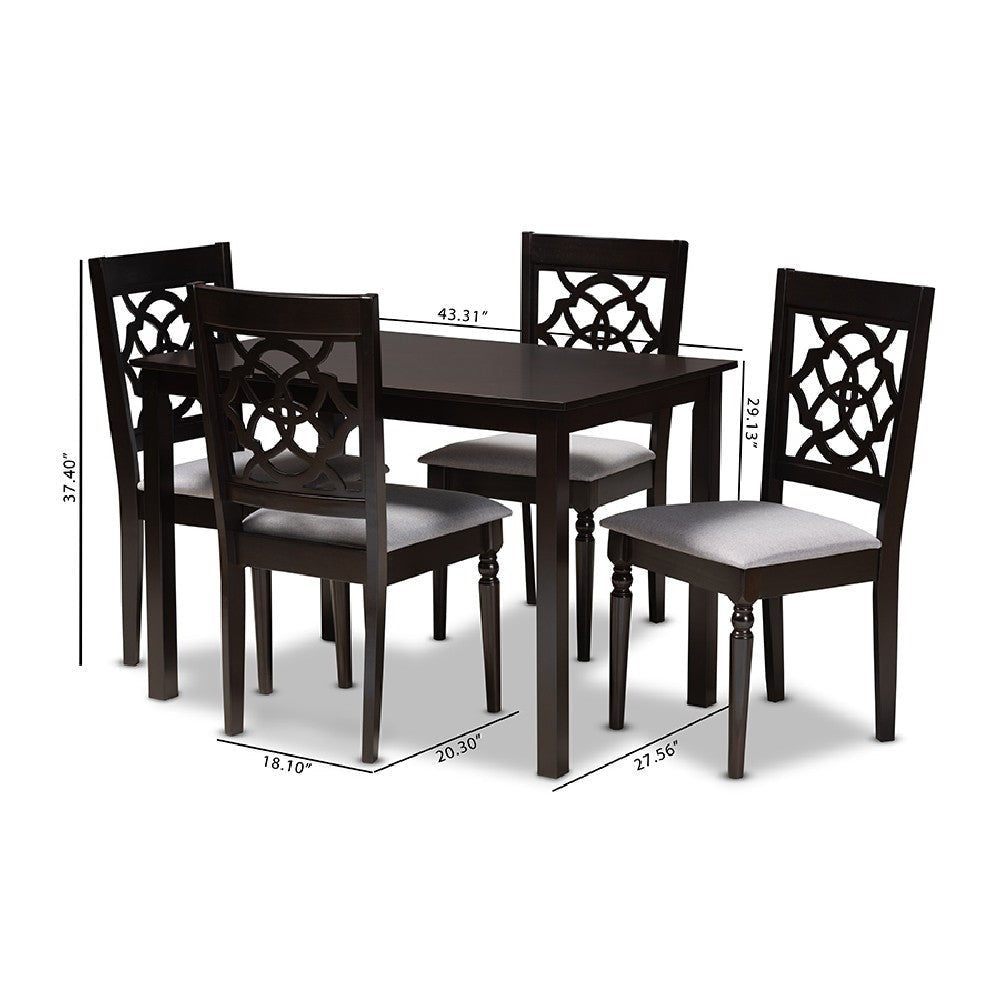 Baxton Studio Renaud Modern and Contemporary Grey Fabric Upholstered Espresso Brown Finished 5-Piece Wood Dining Set