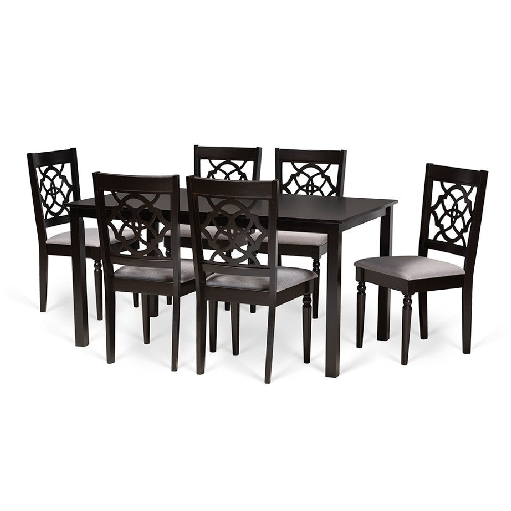 Baxton Studio Renaud Modern and Contemporary Grey Fabric Upholstered and Dark Brown Finished Wood 7-Piece Dining Set