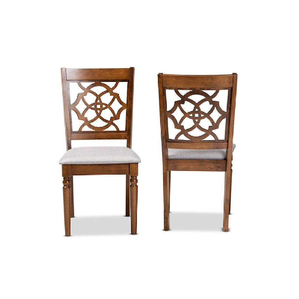 Baxton Studio Renaud Modern and Contemporary Grey Fabric Upholstered and Walnut Brown Finished Wood 2-Piece Dining Chair Set