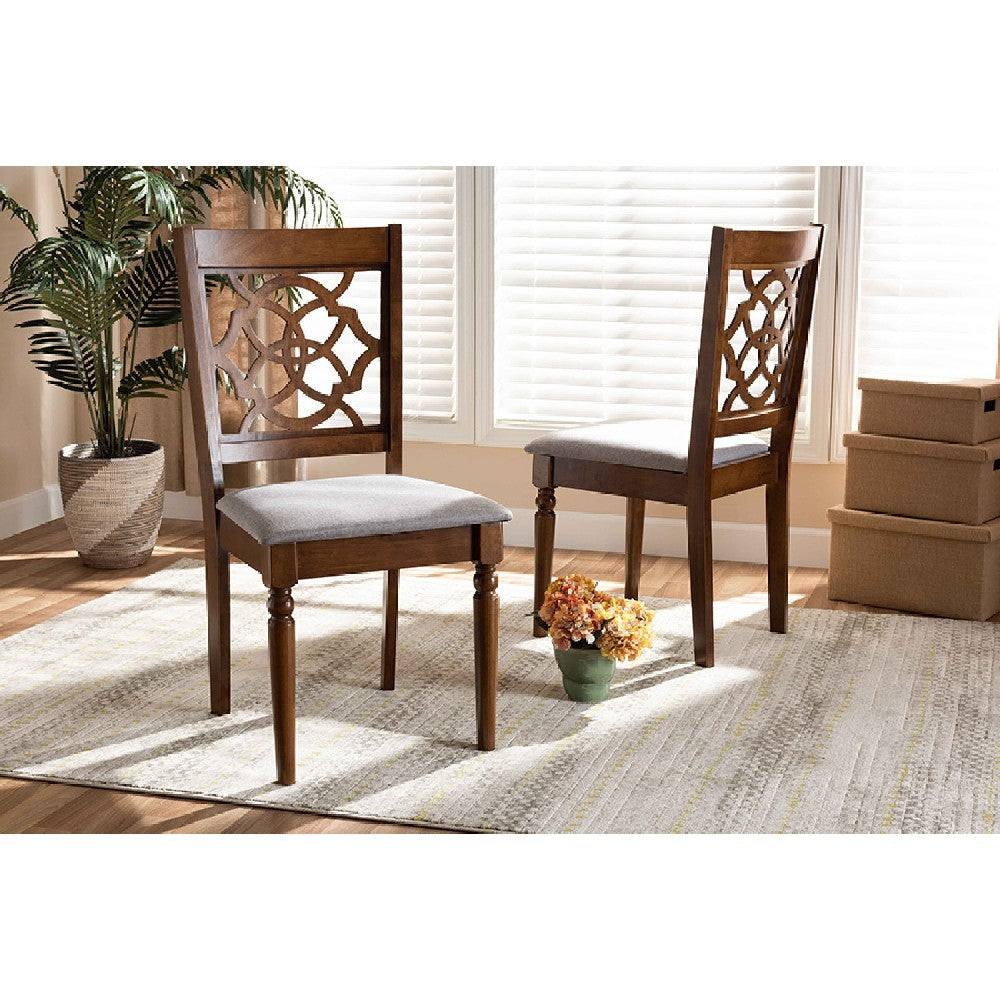 Baxton Studio Renaud Modern and Contemporary Grey Fabric Upholstered and Walnut Brown Finished Wood 2-Piece Dining Chair Set