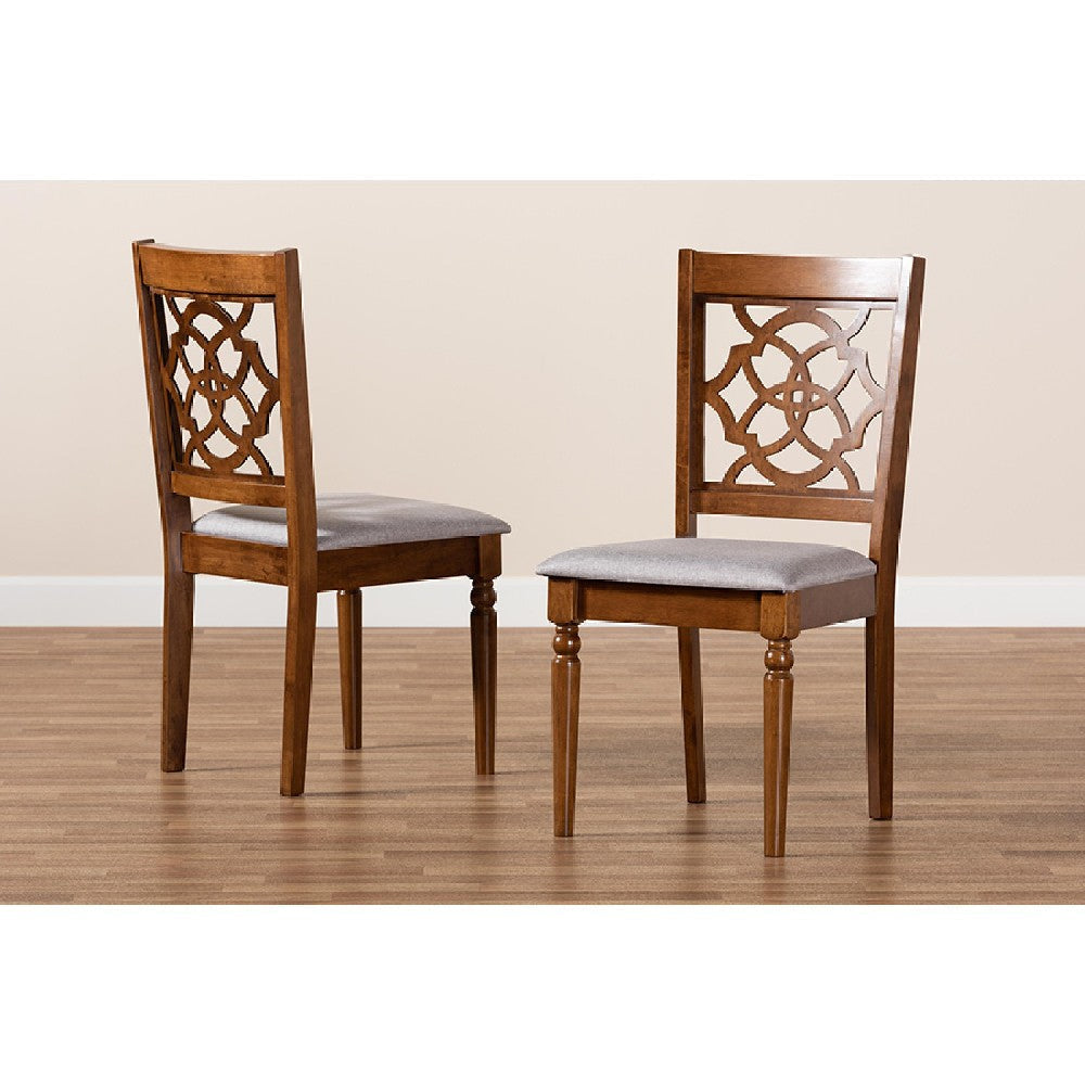 Baxton Studio Renaud Modern and Contemporary Grey Fabric Upholstered and Walnut Brown Finished Wood 2-Piece Dining Chair Set
