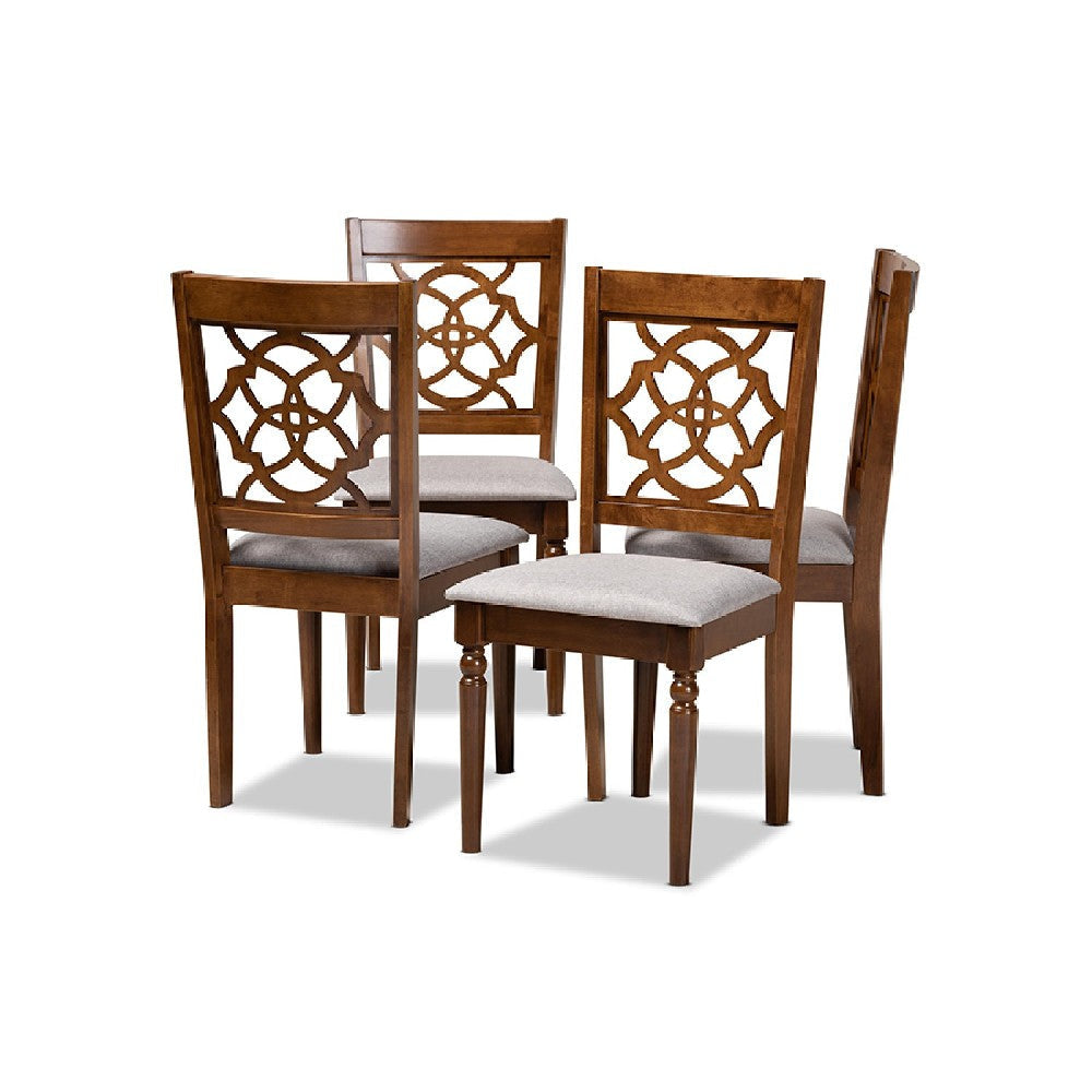 Baxton Studio Lylah Modern and Contemporary Grey Fabric Upholstered and Walnut Brown Finished Wood 4-Piece Dining Chair Set