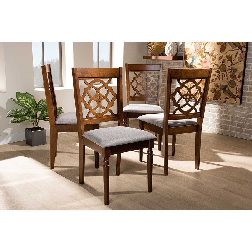 Baxton Studio Lylah Modern and Contemporary Grey Fabric Upholstered and Walnut Brown Finished Wood 4-Piece Dining Chair Set