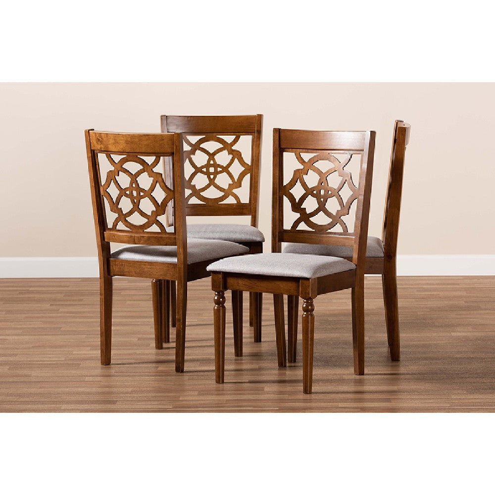 Baxton Studio Lylah Modern and Contemporary Grey Fabric Upholstered and Walnut Brown Finished Wood 4-Piece Dining Chair Set