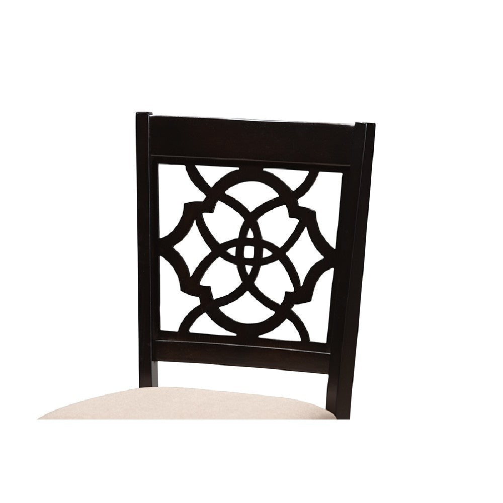 Baxton Studio Renaud Modern and Contemporary Sand Fabric Upholstered Espresso Brown Finished 5-Piece Wood Dining Set