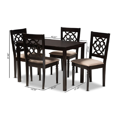 Baxton Studio Renaud Modern and Contemporary Sand Fabric Upholstered Espresso Brown Finished 5-Piece Wood Dining Set