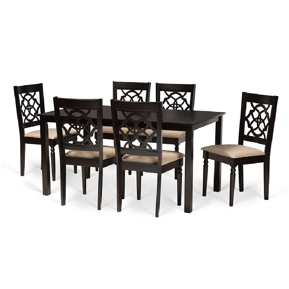 Baxton Studio Renaud Modern and Contemporary Sand Fabric Upholstered and Dark Brown Finished Wood 7-Piece Dining Set