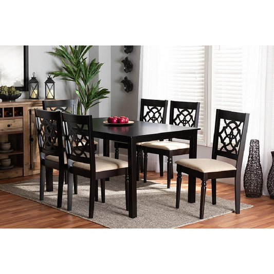 Baxton Studio Renaud Modern and Contemporary Sand Fabric Upholstered and Dark Brown Finished Wood 7-Piece Dining Set