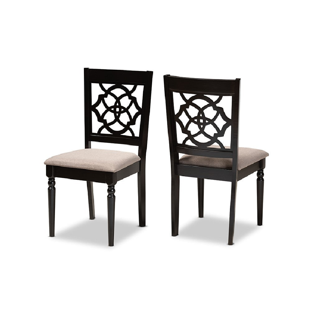 Baxton Studio Renaud Modern and Contemporary Sand Fabric Upholstered and Espresso Brown Finished Wood 2-Piece Dining Chair Set Set