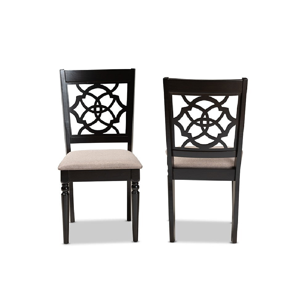 Baxton Studio Renaud Modern and Contemporary Sand Fabric Upholstered and Espresso Brown Finished Wood 2-Piece Dining Chair Set Set