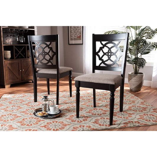 Baxton Studio Renaud Modern and Contemporary Sand Fabric Upholstered and Espresso Brown Finished Wood 2-Piece Dining Chair Set Set