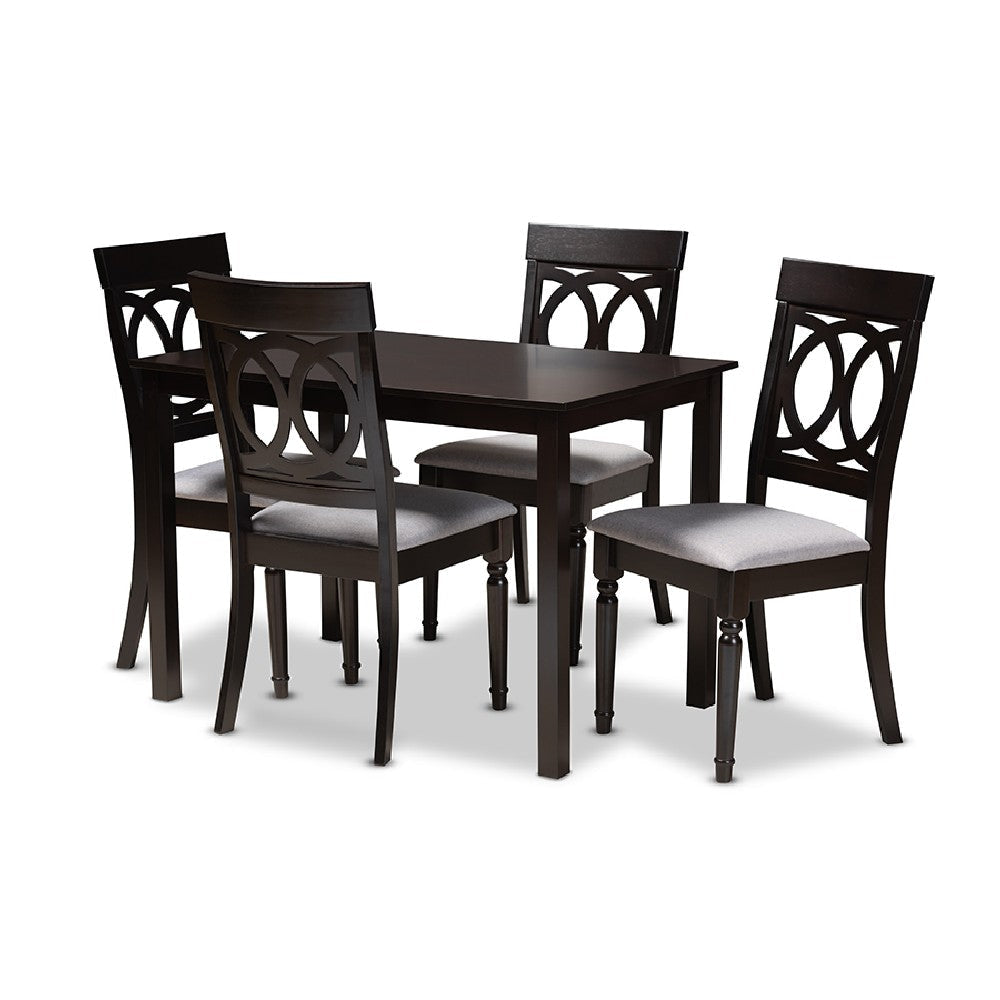 Baxton Studio Lucie Modern and Contemporary Grey Fabric Upholstered Espresso Brown Finished 5-Piece Wood Dining Set