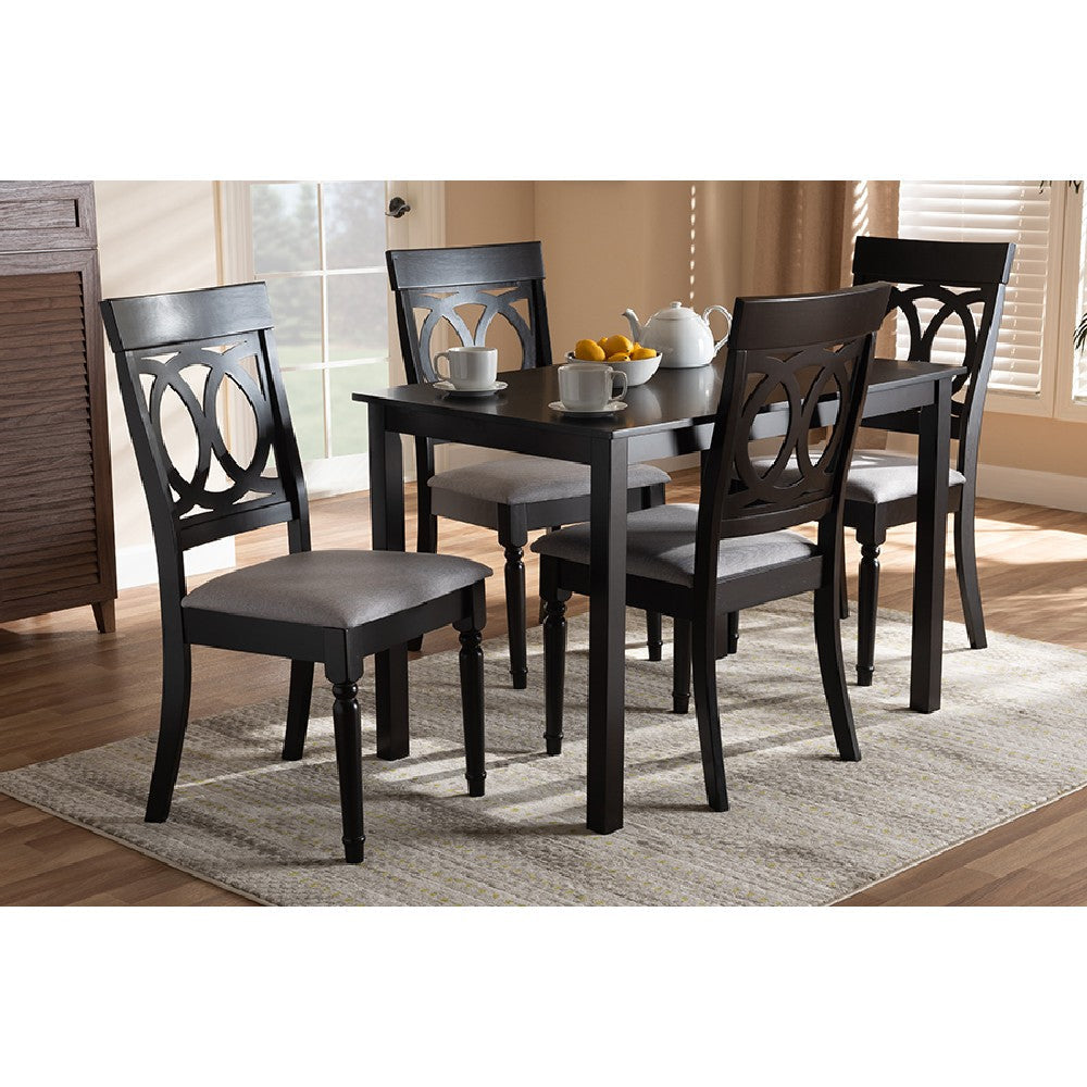 Baxton Studio Lucie Modern and Contemporary Grey Fabric Upholstered Espresso Brown Finished 5-Piece Wood Dining Set