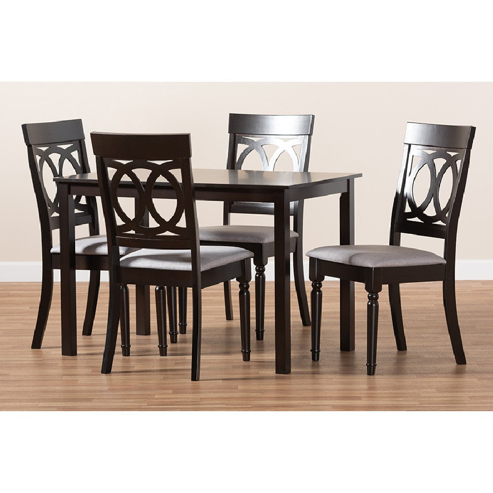 Baxton Studio Lucie Modern and Contemporary Grey Fabric Upholstered Espresso Brown Finished 5-Piece Wood Dining Set