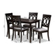 Baxton Studio Lucie Modern and Contemporary Grey Fabric Upholstered Espresso Brown Finished 5-Piece Wood Dining Set