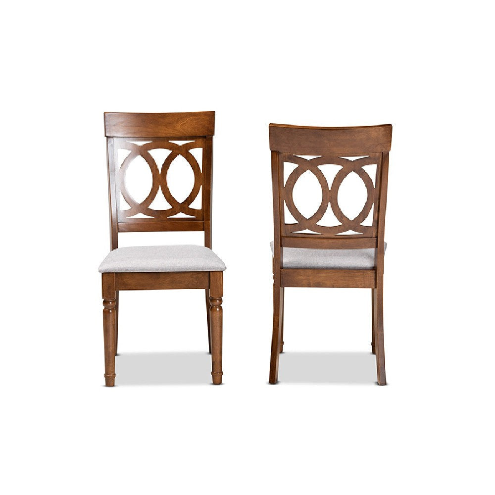 Baxton Studio Lucie Modern and Contemporary Grey Fabric Upholstered and Walnut Brown Finished Wood 2-Piece Dining Chair Set