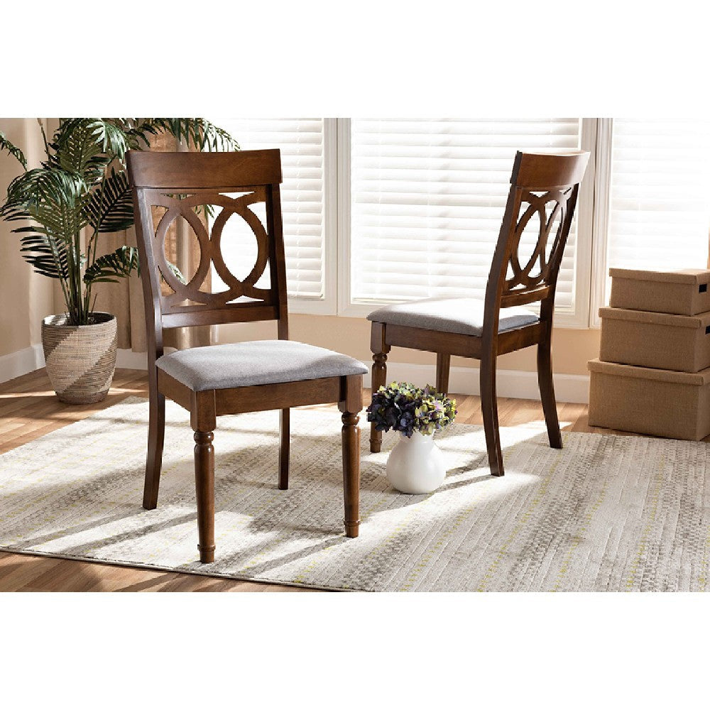 Baxton Studio Lucie Modern and Contemporary Grey Fabric Upholstered and Walnut Brown Finished Wood 2-Piece Dining Chair Set