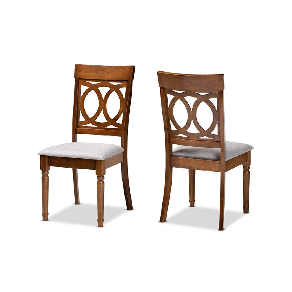 Baxton Studio Lucie Modern and Contemporary Grey Fabric Upholstered and Walnut Brown Finished Wood 2-Piece Dining Chair Set
