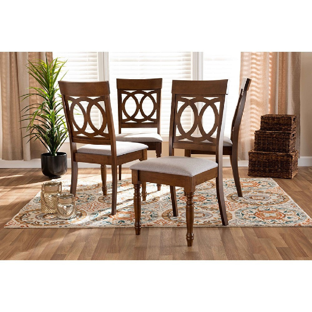 Baxton Studio Lucie Modern and Contemporary Grey Fabric Upholstered and Walnut Brown Finished Wood 4-Piece Dining Chair Set