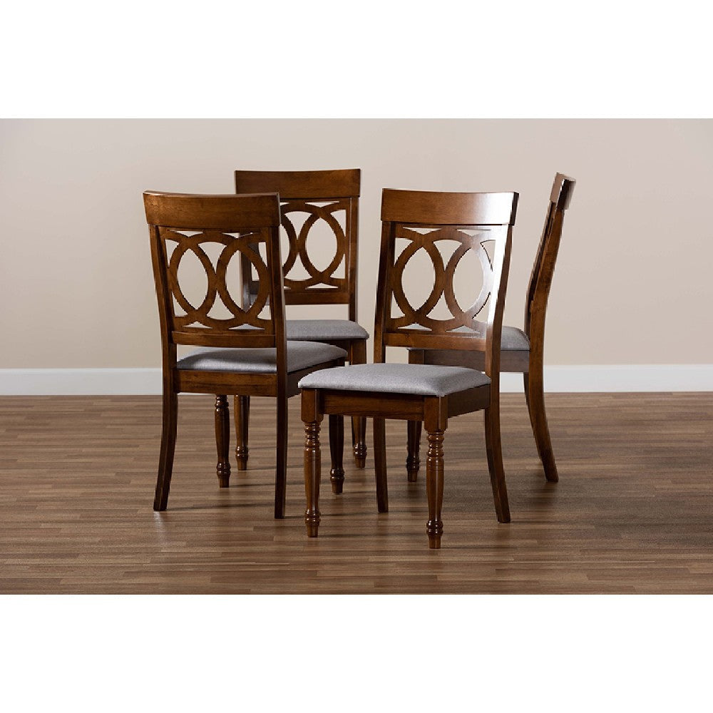 Baxton Studio Lucie Modern and Contemporary Grey Fabric Upholstered and Walnut Brown Finished Wood 4-Piece Dining Chair Set