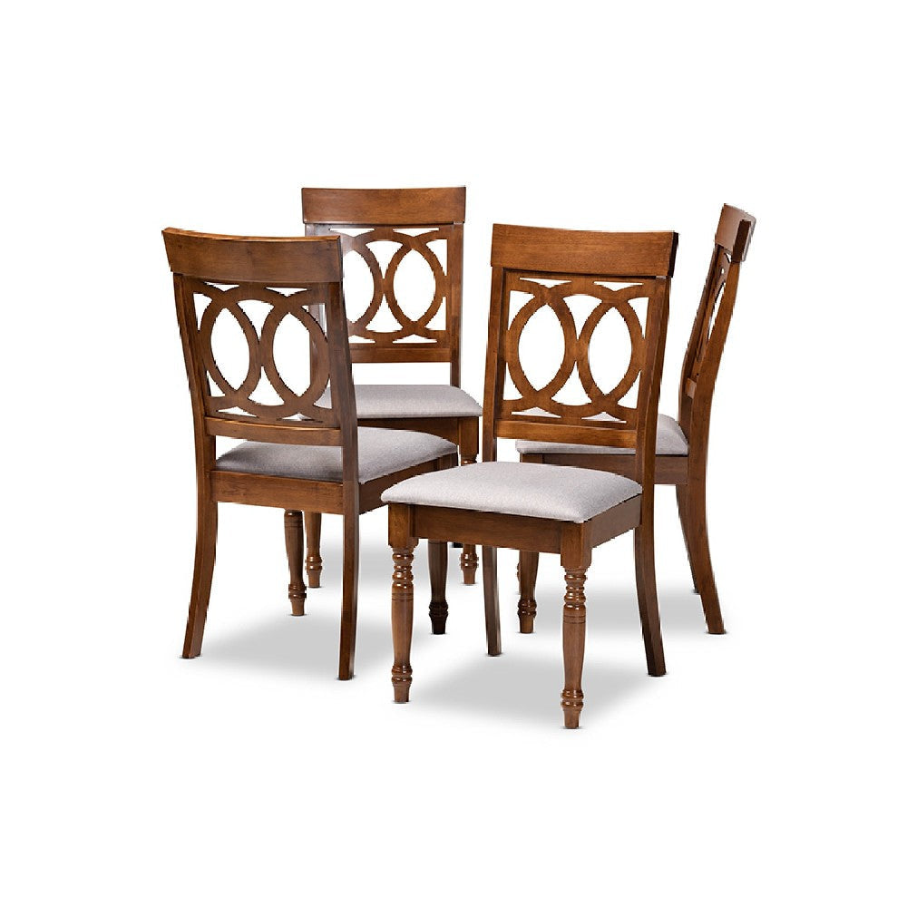 Baxton Studio Lucie Modern and Contemporary Grey Fabric Upholstered and Walnut Brown Finished Wood 4-Piece Dining Chair Set