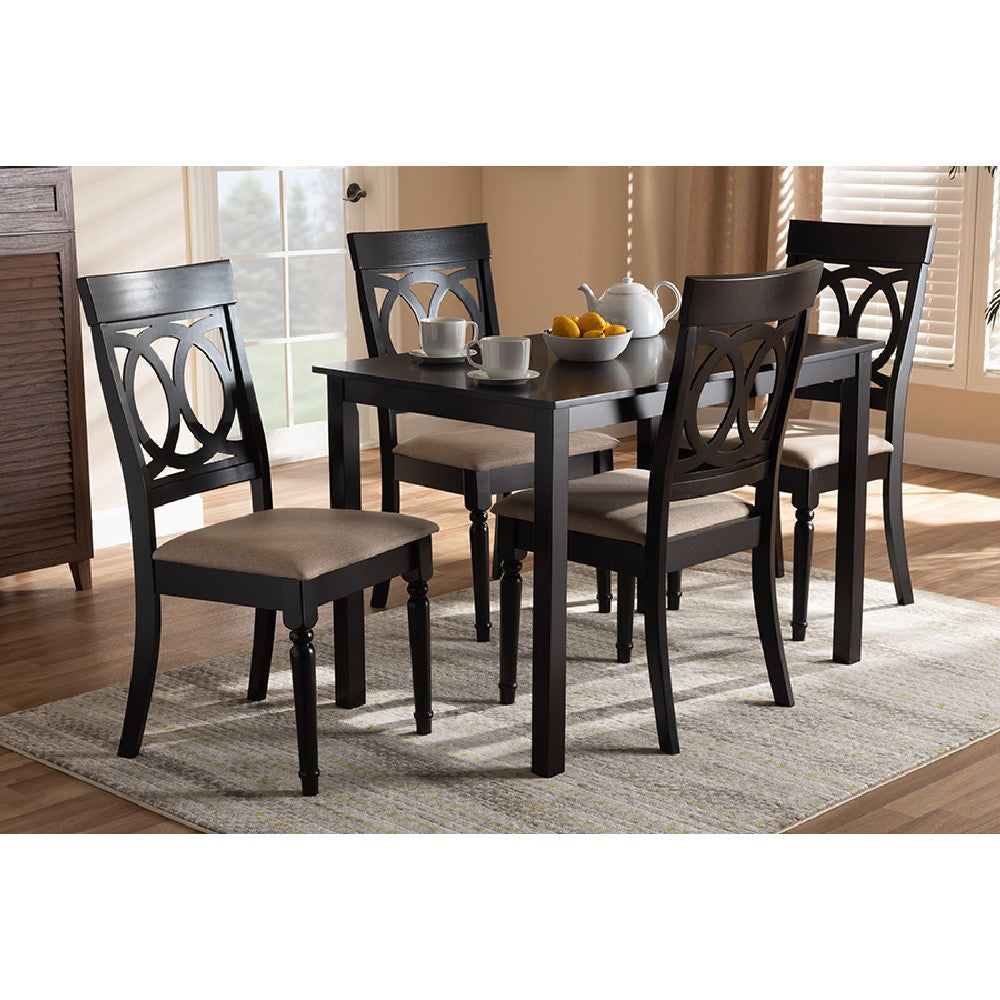 Baxton Studio Lucie Modern and Contemporary Sand Fabric Upholstered Espresso Brown Finished 5-Piece Wood Dining Set